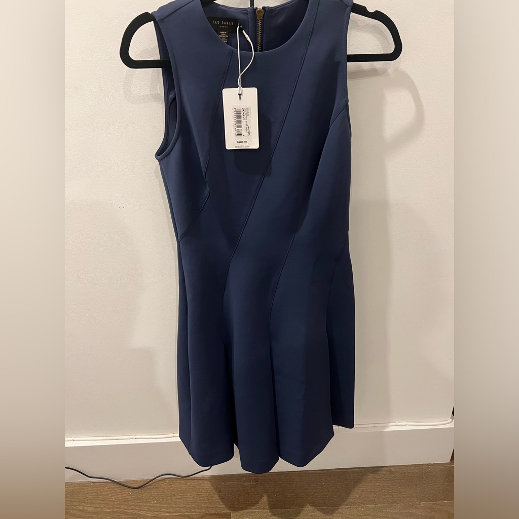 Navy Ted Baker Plain Neoprene Skater Dress